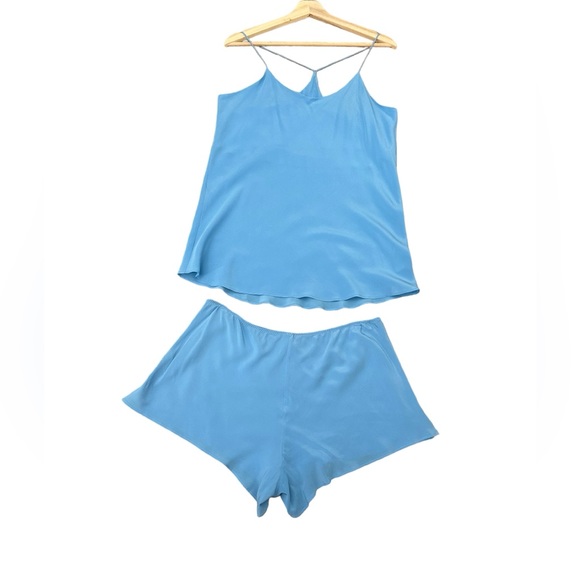 NWT Olivia Von Halle Bella Silk Camisole and Shorts Set in Azure Size L - Picture 5 of 12